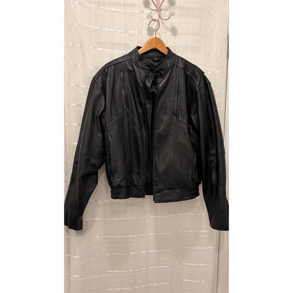 Leather Gallery Mens Genuine Leather Motorcycle Jacket Black Moto Biker Large